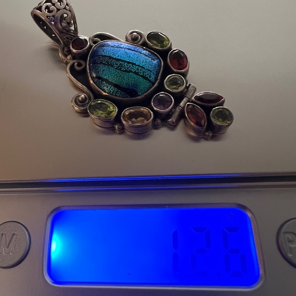 ❤️ Native Artisan Handmade Dichroic Glass & Gemstone Pendant 925 Sterling - Picture 12 of 12